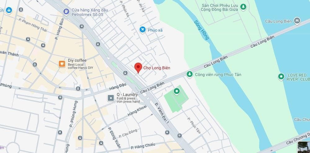 Vị trí của chợ Long Biên trên Google Maps (Nguồn: Internet)